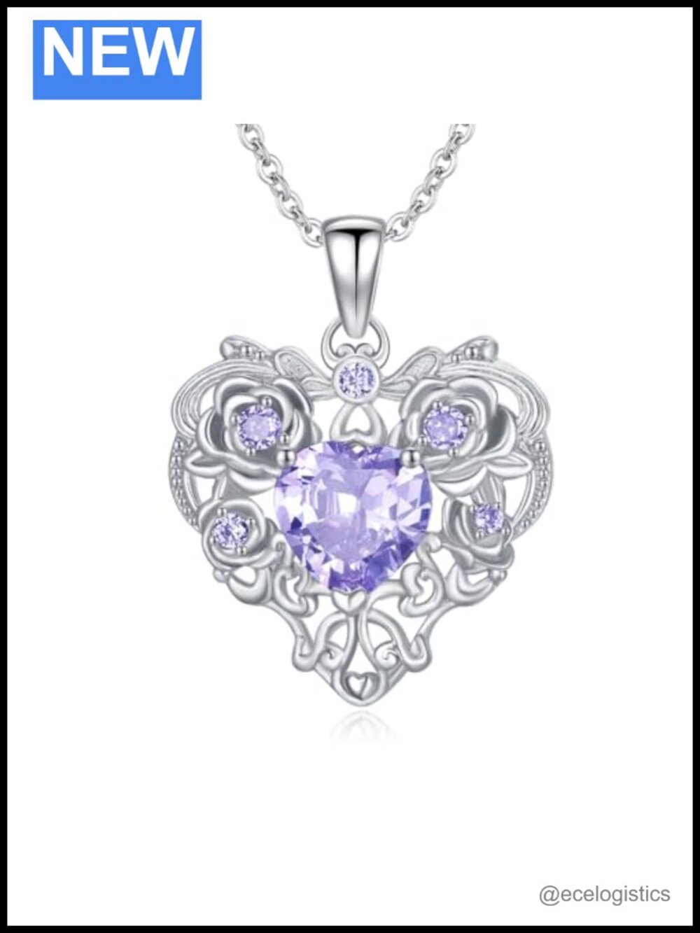 925 Sterling Silver Heart Birthstone Necklace Filigree Pendant